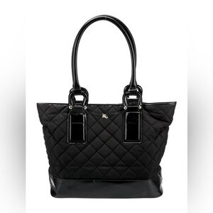 BURBERRY Nylon and Patent Leather Black Quilted Tote Bag
